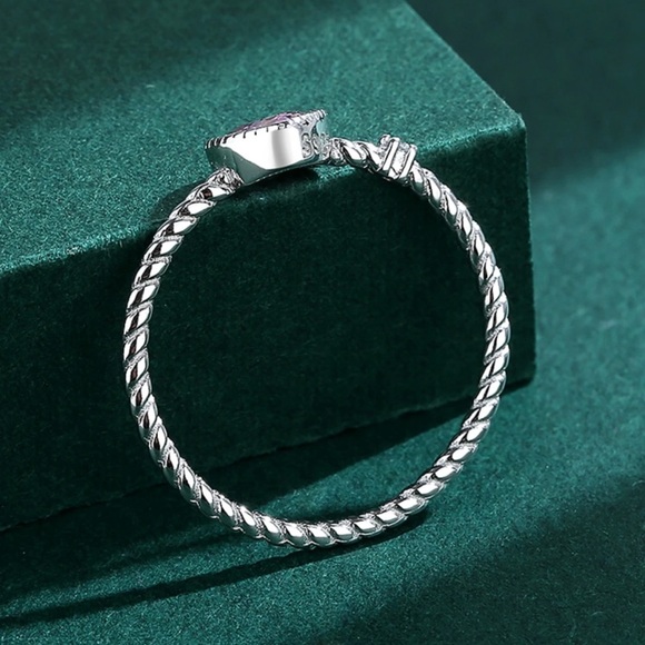 Pink Love Heart Premium Zircon 925 Sterling Silver Cross Band Rings - Picture 7 of 15